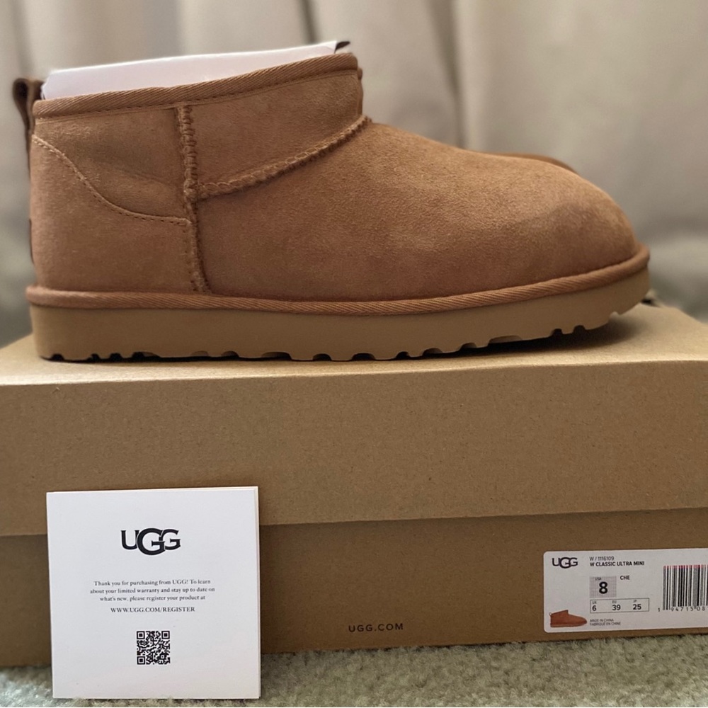 NEW UGG CLASSIC ULTRA MINI CHESTNUT BROWN ANKLE SUEDE WOMEN’S BOOTS SHOES 8 US